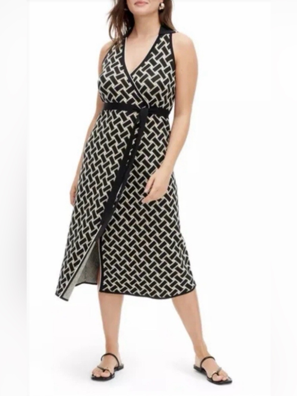 Diane von Furstenberg/Target Collared Sleeveless Wrap Dress Black/Cream